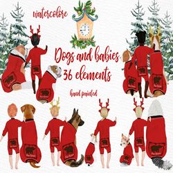 Babies and Dogs clipart: "DOGS CLIPART" Baby clipart Christmas clipart watercolor clipart Planner Graphics Xmas clipart