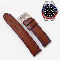 Brown watch strap for any PEPSI, GMT watch, genuine leather vintage watchband