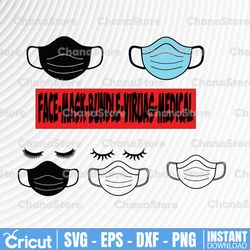 face surgical mask svg bundle, quarantine mask svg, medical mask svg,face mask clipart dxf cut files t-svg ,
