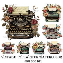 vintage typewriter watercolor art, typewriter png, typewriter gift