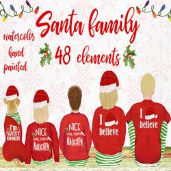 Christmas family clipart: "FAMILY CLIPART" Matching pajamas Family Christmas Santa hat Parents and Kids Dog clipart Plan