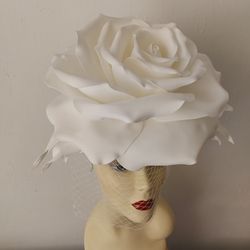 white rose veil flower bridal fascinator kentucky derby hat wedding headband hat women's