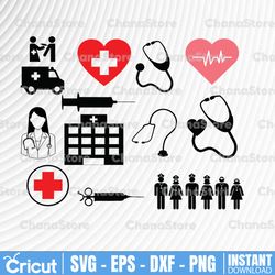 nurse svg / stethoscope svg / nursing svg / eps / png / dxf / cut file set for cricut design space / silhouette studio