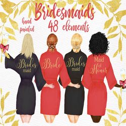 bridesmaid clipart: ""wedding robes clipart" bachelorette party bride clipart bridal shower invitation diy bridesmaid gi
