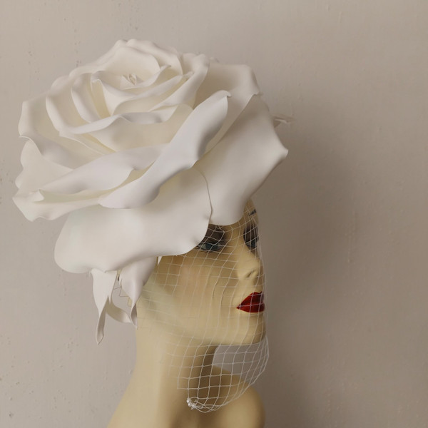 White Rose Veil Flower Bridal Fascinator Kentucky Derby Hat.jpg