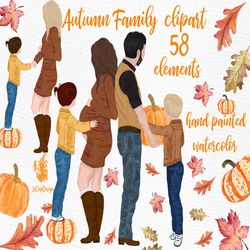 family clipart: "pregnant women image" men with beard father mother kids autumn family fall clipart pumpkin png fall lea
