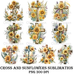 cross & sunflowers art, sunflowers png, sunflowers gift