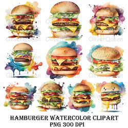 hamburger watercolor sublimation art, hamburger png, watercolor, sublimation