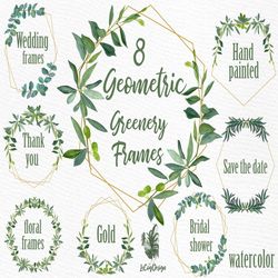 geometric frames clipart: "greenery frames" foliage frames modern floral frame wedding clipart wedding floral frames bra