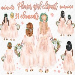 Flower girl clipart: "WEDDING CLIPART" Girls clipart Bridal Shower Watercolor petals Little Girls clipart DIY invites we