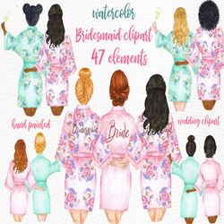 Bridesmaid clipart: "WEDDING ROBES CLIPART" Bachelorette Party Bride Clipart Bridal Shower Invitation Diy Bridesmaid gif