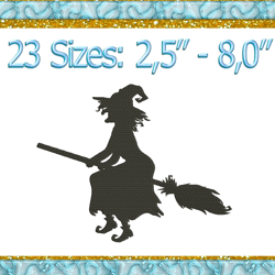 flying witch silhouette machine embroidery design