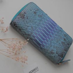Genuine python skin light blue unisex wallet