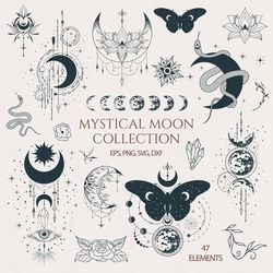 moon clipart, floral svg, mystical moon tattoo, crescent moon svg, moon phases svg cut file, celestial svg, mystical svg