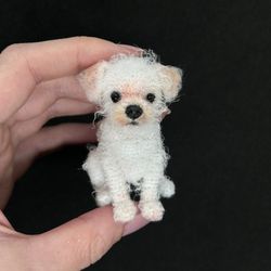 For Ella. Miniature dog. The dog is a crocheted souvenir. Individual order. Miniature dog as a gift