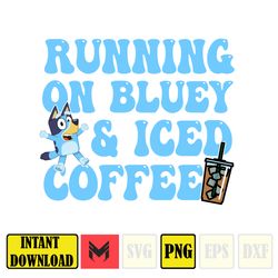 new running on blue dog & iced coffee with matching pocket png (1)