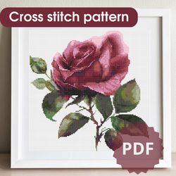 Rose cross stitch pattern, flower cross stitch chart, PDF, cross stitch pattern