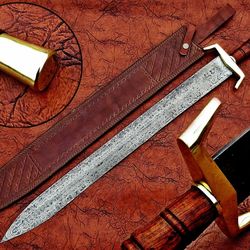 31 Inch Combat Sword Viking Sword Damascus Steel with Enchanting Rose Handle