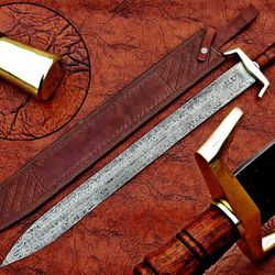 31 inch combat sword viking sword damascus steel with enchanting rose handle