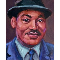 Martin Luther King Painting Original Black Man Artwork Male Portrait Oil On Panel