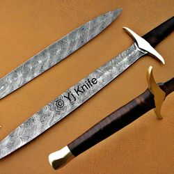 Custom Hand Forged, Damascus Steel Functional Sword 29 inches, Viking Fantasy Sword, Swords Battle Ready, With Sheath