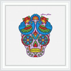 cross stitch pattern sugar skull silhouette ornament bird flower mexican ethnic halloween counted crossstitch patterns