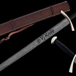 Custom Hand Forged, Damascus Steel Functional Sword 31 inches, Viking Fantasy Sword, Swords Battle Ready, With Sheath