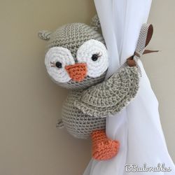 Owl curtain tieback crochet PATTERN, right or left tieback pattern PDF instant download