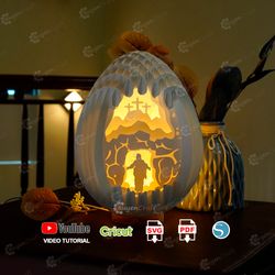 Easter Jesus Christ Is Risen 3D Easter Egg SVG Template creating 3D Pop Up, Easter Jesus Paper Cut Light Box, Silhouette