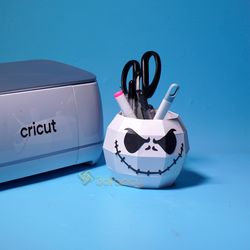 3d papercraft pen holder jack skellington pdf, svg template for cricut, cameo 4, scanncut