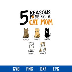 5 reasons i being a cat mom svg, cat mom svg, mother_s day svg, png dxf eps digital file