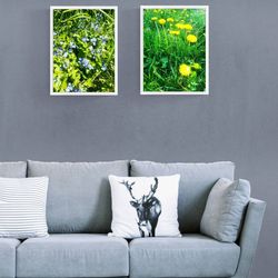 Blue yellow flower art Set of 2 PRINTs - digital file that you will download