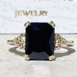 black onyx ring - december birthstone - genuine gemstone - gold ring - engagement ring - rectangle ring - cocktail ring