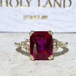 Ruby Ring - Gold Ring - July Birthstone - Gemstone Band - Statement Ring - Engagement Ring - Prong Ring - Rectangle Ring