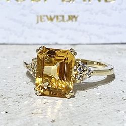 Citrine ring - November Birthstone - Statement Ring - Gold Ring - Engagement Ring - Rectangle Ring - Cocktail Ring