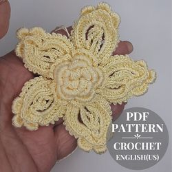Flower crochet pattern for Irish lace. Blossom crochet patterns. Crochet flower applique. Crochet flowers tutorial pdf.
