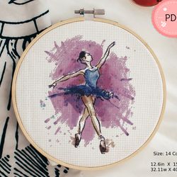 Ballerina Cross Stitch Pattern, Colorful Dancer, Pdf Format ,Instant Download , Watercolor Ballet