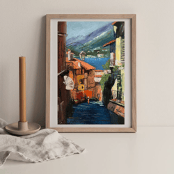 Urban landscape seascape Italy original oil painting hand painted modern impasto painting wall art 6x9 inches
