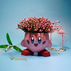 3d papercraft kirby standing planter | pen pencil holder svg for cricut projects