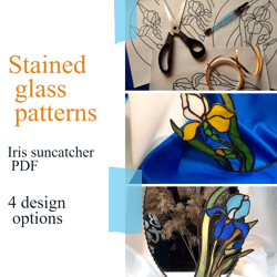 Iris Suncatcher/ Digital Download/ Stained glass pattern template/ PDF file/ DIY/Printable pattern/4 design options