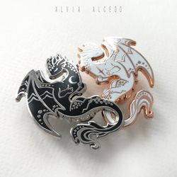 Enamel pins - white and black dragons