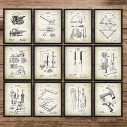 wood working patent prints set of 12, wood working tools patents, tools, carpentry wall decor, carpenter tool inventions
