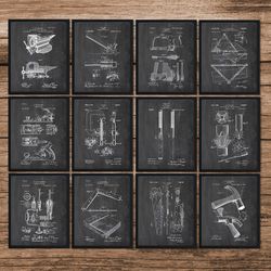 wood working patent prints set of 12, wood working tools patents, tools, carpentry wall decor, carpenter tool inventions