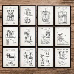 Coffee Invention Patent Set of 12, Coffee Poster, Coffee Patent, Coffee Blueprint, Cafe Decor, Coffee Pot, Coffee