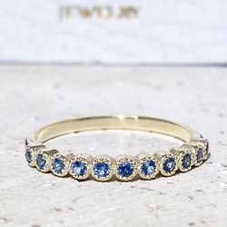 Blue Topaz Ring - December Birthstone - Half Eternity Ring - Gold Ring - Dainty Ring - Delicate Ring - Simple Ring