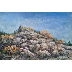 Mountain Landscape Climbing rock peak ORIGINAL Painting 10x15" Impressionism Art Signed by artist Marina Chuchko