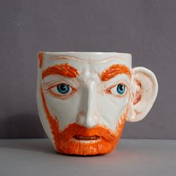 handmade porcelain mug van gogh artist portrait cup face bright ceramic beautiful unusual mug in the form red bearded