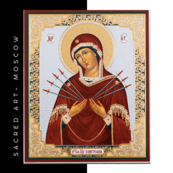 Seven Arrows Mother of God | Gold and Silver foiled lithography print  | Size: 5 1/4"x4 1/2"