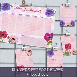 Weekly planner and note sheets