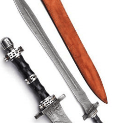 32 inch viking sword, battle ready sword, handmade damascus steel with sheat